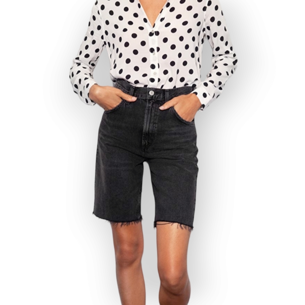 Agolde Pinch Waist High Rise Bermuda Jean Short in Paranormal Black Wash Size 25